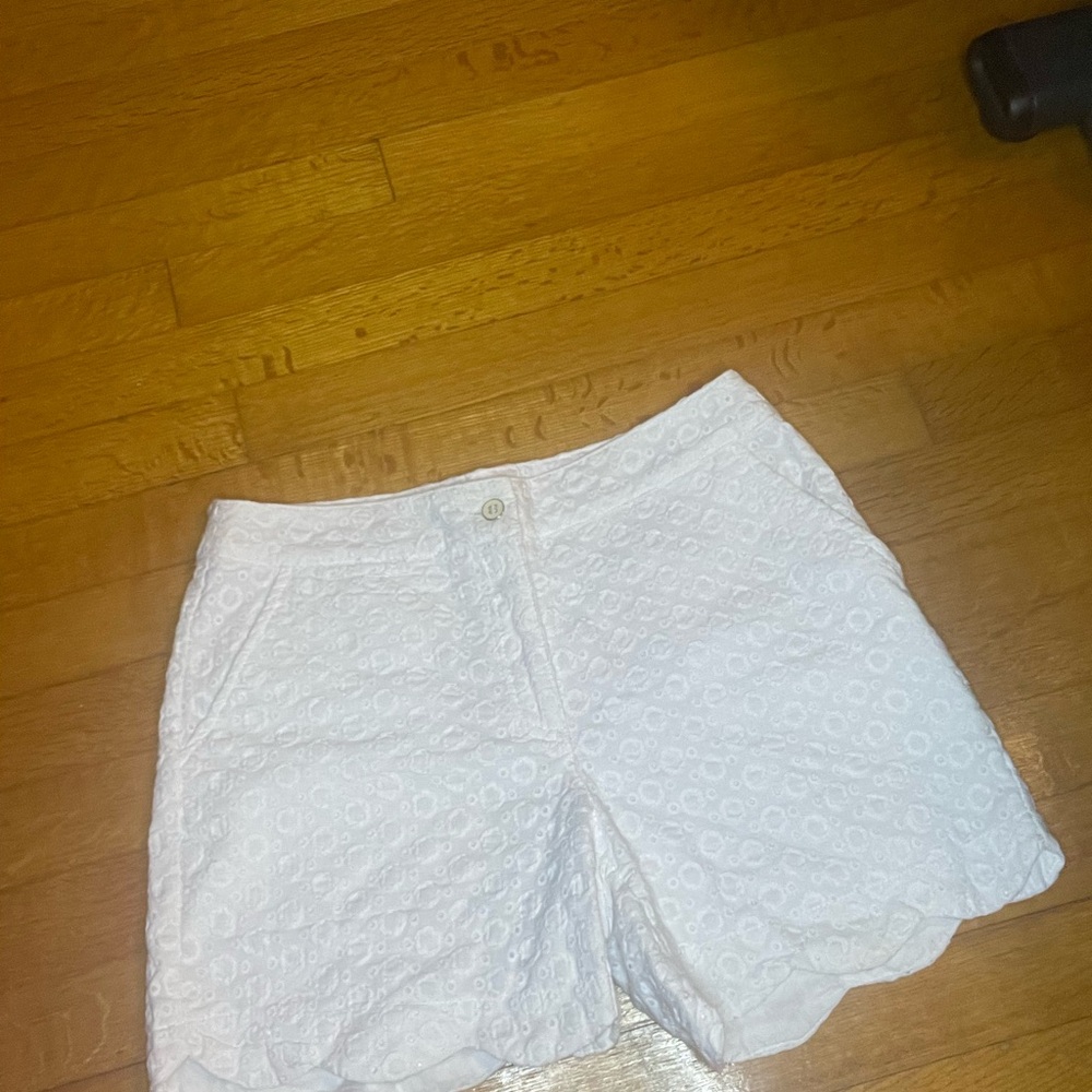 Lela Rose White Bermuda Shorts with Scalloped Hem
